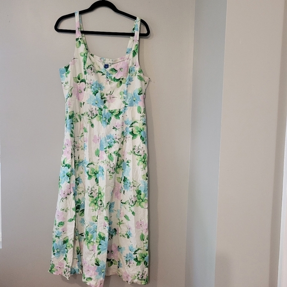 OLD NAVY Womens Fit & Flare White Floral Linen-Blend Midi Dress  Size XL - Picture 4 of 9